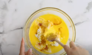Mix Butter, Vanilla, Cottage Cheese, & Lemon Zest with Beaten Eggs
