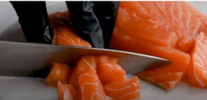 Chop the Salmon into Cube Size
