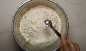 Make a Dry Mixture with Flour, Baking Powder, & Baking Soda